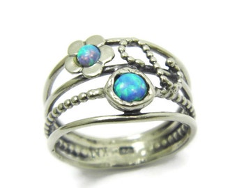 Opal ring. Floral sterling silver opal ring. Silver ring. Floral opal ring. Floral silver ring. Floral ring. (sr-9921-1335) opal jewelry