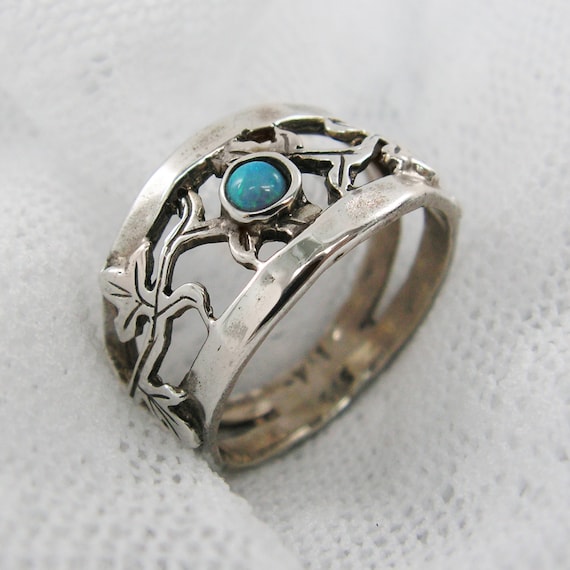 Leaf silver ring. Silver ring. Opal ring. Silver opal ring. Opal silver ring. birthday gift for her, opal jewelry (sr-9546-481).