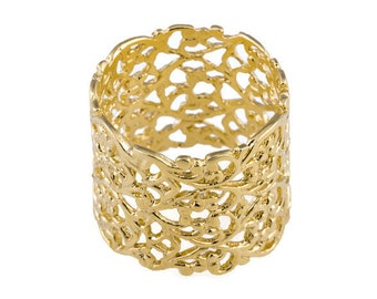 Lace gold ring. Lace ring. Wide gold ring. Wide ring. Wide lace ring. Gold ring. Filigree ring. Filigree gold ring. Textured gold ring.