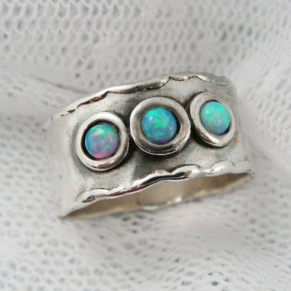 Sterling silver opal ring. Wide silver ring. Wide opal ring. birthday gift, romantic gift ideas, opal jewelry. gift for her. boho ring