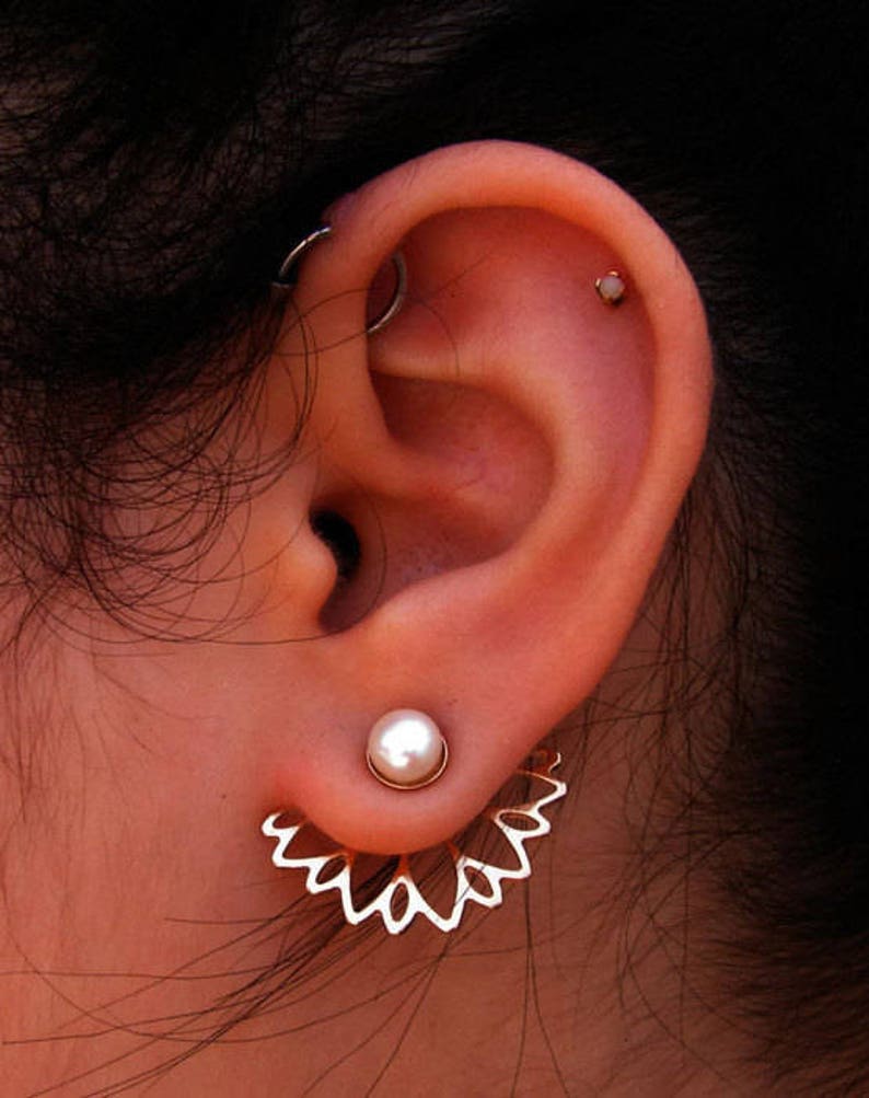 Pearl gold ear jacket Ear jacket ear climber gold ear Etsy