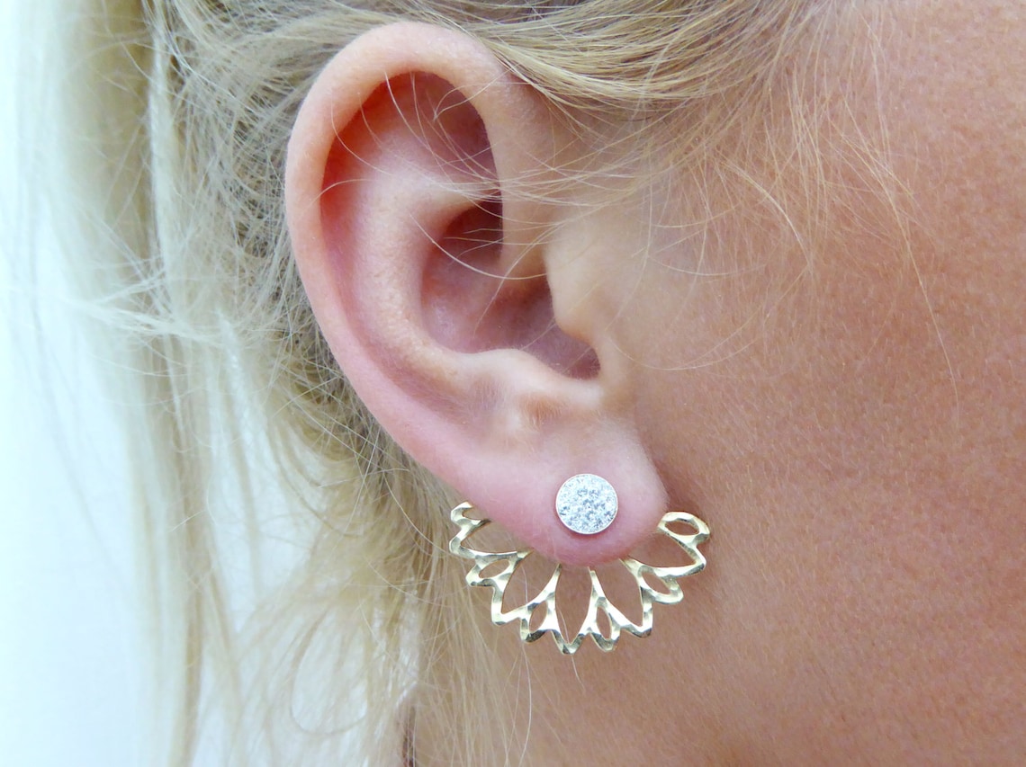Ear jacket Swarovsky gold ear jacket champagne ear climber Etsy