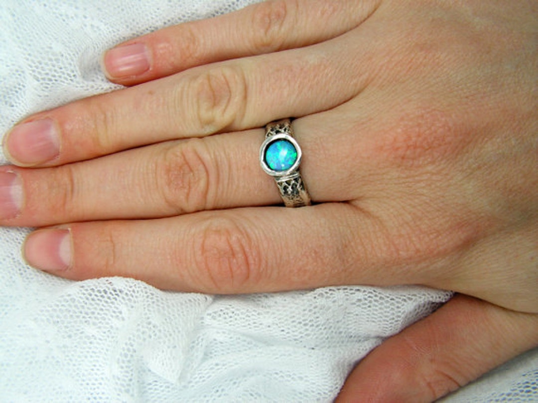 925 Sterling Silver Simulated Opal Statement Ring - Marquise Solitaire Ring, Size 4
