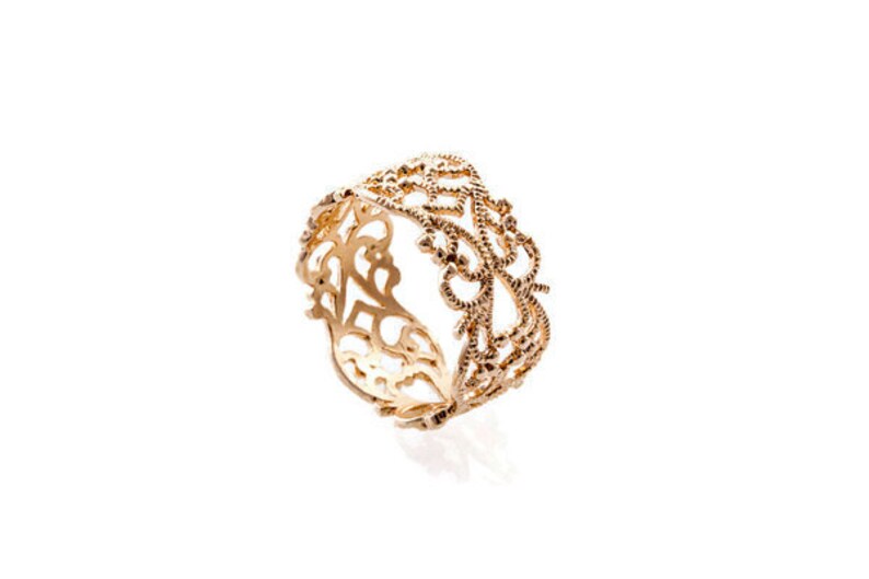 Gold ring. Lace ring. Floral gold ring. Dainty gold ring. Wide ring. Filigree ring. Lace gold ring. Filigree gold ring. image 3