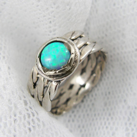 Opal ring. Exquisite braided opal sterling silver ring. birthday gifts, gift for her, opal jewelry .silver opal ring. Silver gemstone band