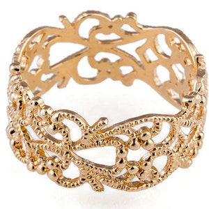 Gold ring. Lace ring. Floral gold ring. Dainty gold ring. Wide ring. Filigree ring. Lace gold ring. Filigree gold ring. image 1