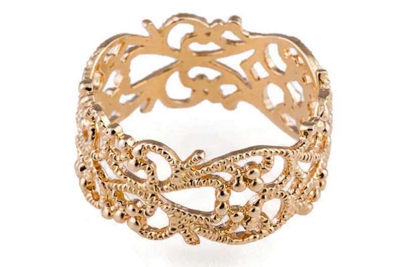 Gold ring. Lace ring. Floral gold ring. Dainty gold ring. Wide ring. Filigree ring. Lace gold ring. Filigree gold ring. image 1