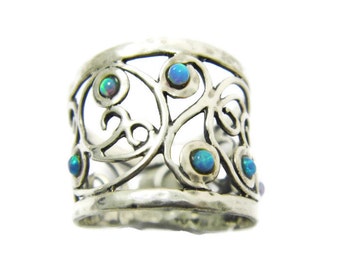 Wide silver ring. Opal silver ring. Silver ring. Sterling silver ring. Silver opal ring. Wide opal ring. Opal jewelry. (sr9700-845)