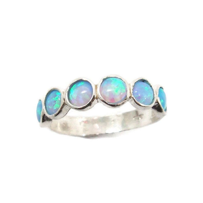 Silver Opal ring . Silver ring . opal ring . Opal band . Opal silver ring. birthday gift for her, opal jewelry, silver opal ring. image 1