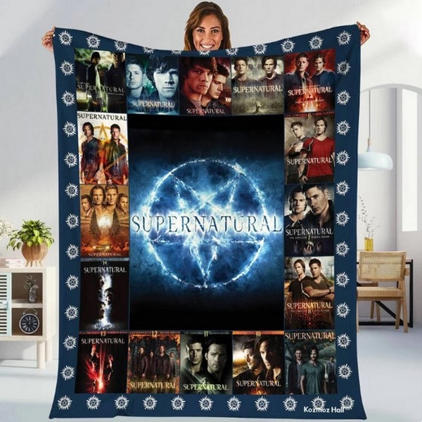 Supernatural Fleece Blanket, Sam Winchester Dean Winchester Blanket, Castiel Crowley Supernatural Movie Throw Blanket for Bed Couch Sofa