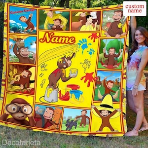 Personalized Curious Quilt George Blanket, Curious George Fleece Blanket, Custom Name Blanket, Birthday Gifts for Kids