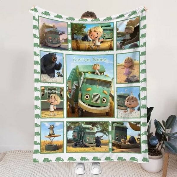 Personalized Trash Truck Blanket, Trash Truck Birthday Blanket, Custom Name Kids Blankets, Birthday Boy Girl Gift, Trash Truck Theme Party