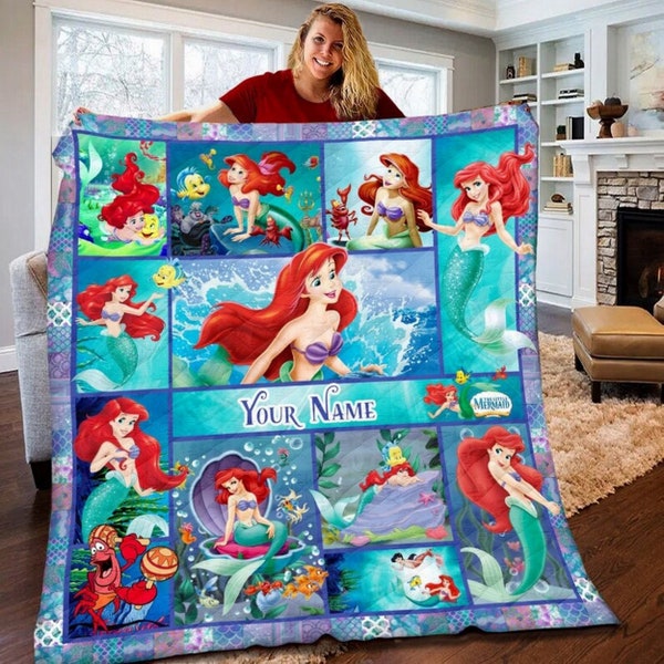 Personalisierte Ariel die kleine Meerjungfrau Quilt Decke, Ariel Prinzessin Bettwäsche Set, Meerjungfrau Bettwäsche Set, Babydecke, Ariel Liebhaber Decke Geschenk