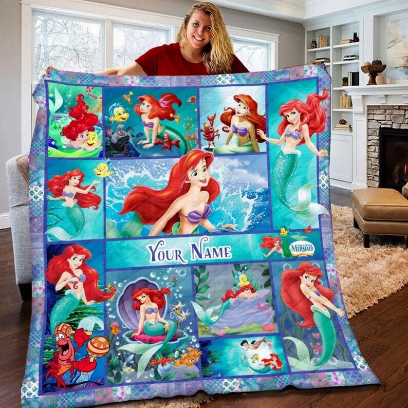 Personalized Ariel the Little Mermaid Quilt Blanket, Ariel Princess