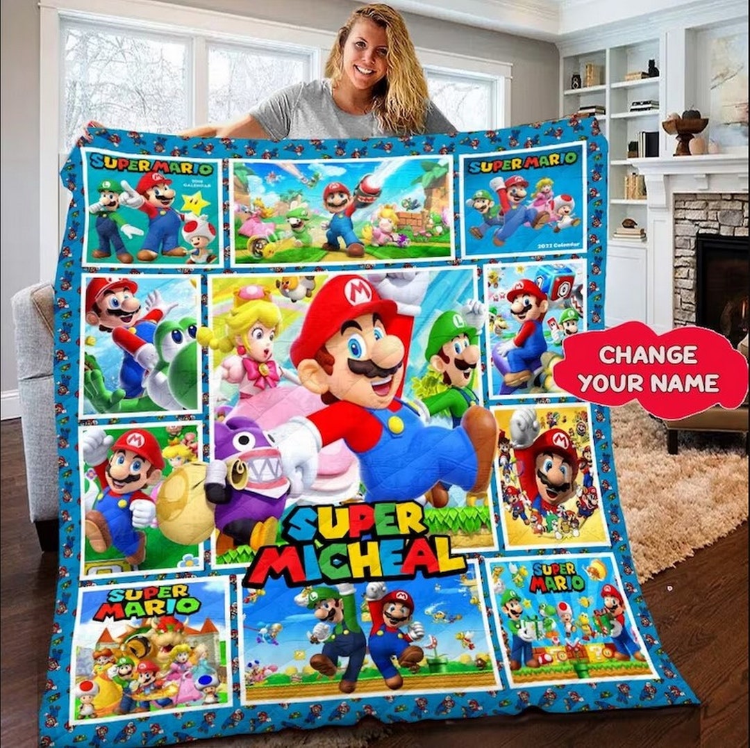 Personalized Super Mario Blanket, Customized Super Mario Quilt, Super ...