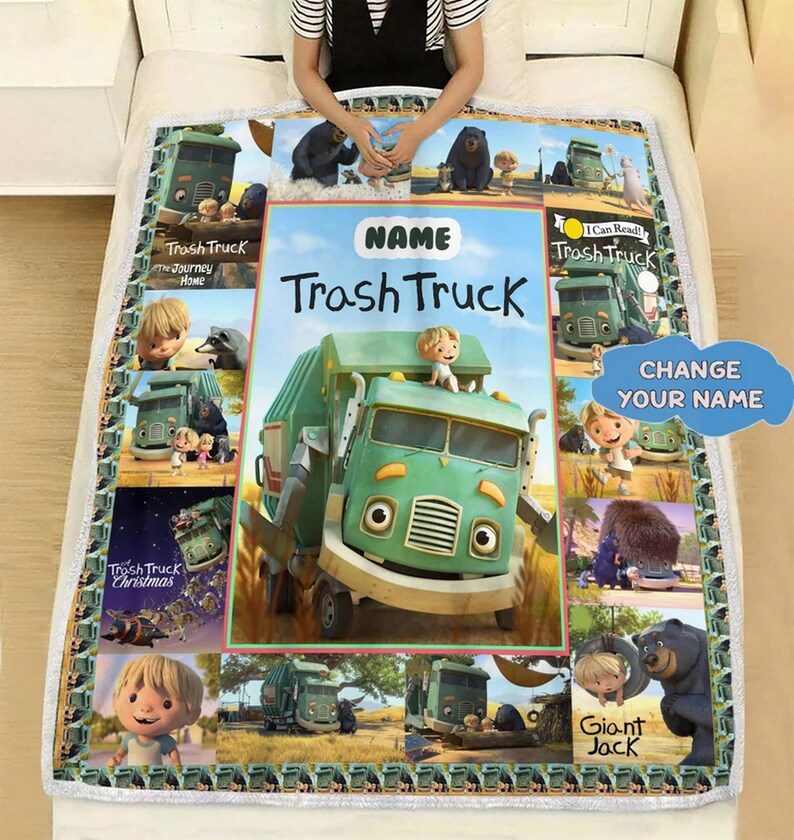 Trash Truck Blanket, Personalized Trash Truck Quilt Blanket, Custom