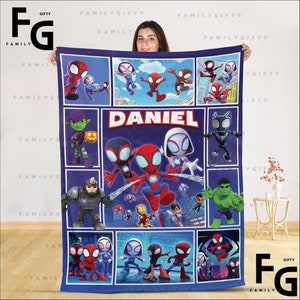 Spidey Baby Blanket, Personalized Kids Blanket, Comic Fan Blanket, Super Hero Blanket, Custom Blanket With Name, Birthday Gift