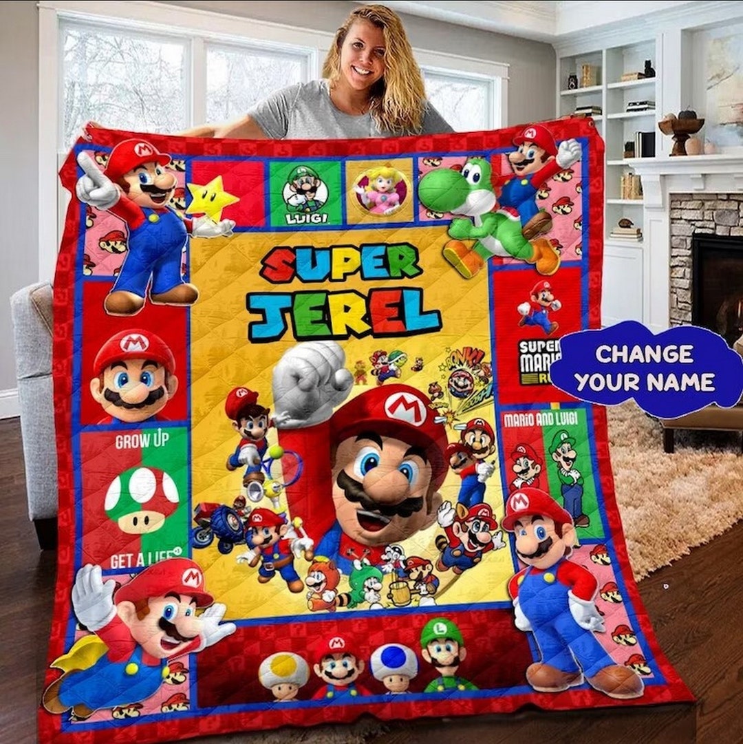 Custom Game Super Mario Blanket, Customized Super Mario Quilt, Super