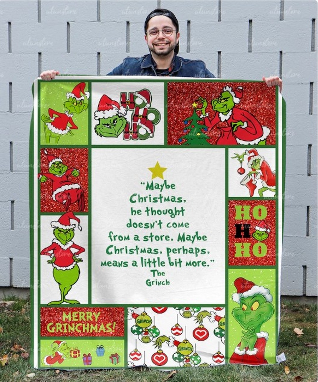 Green Character Funny Christmas Blanket, Stink Stank Stunk, Classic Christmas Movie Throw Gift
