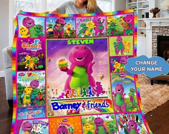 Barney and Friends Custom Quilt Blanket, Barney the Dinosaur Bedding Set, Personalized Barney Christmas Gift, Dinosaur Blanket