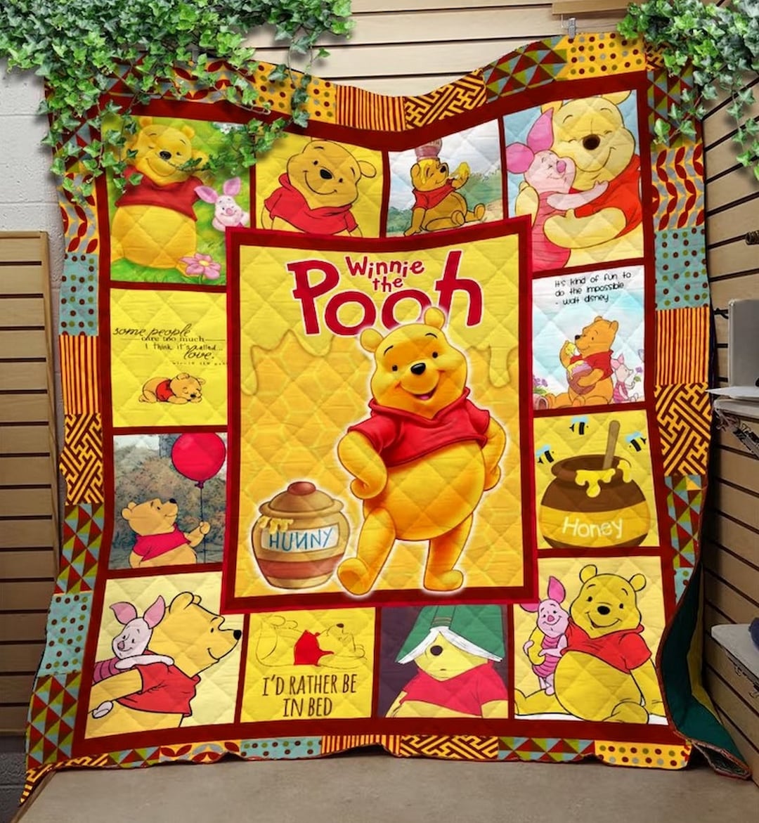 Winnie the Pooh Quilt Blanket, Personalized Pooh Bear Blanket, Winnie