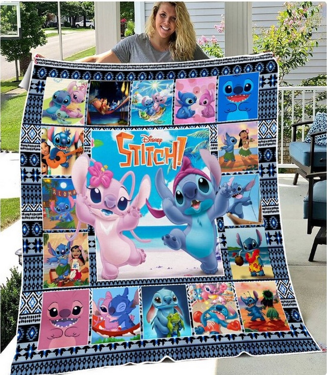 Stitch and Angel Fleece Blanket, Stitch Throw Blanket for Couch Sofa