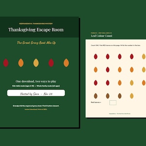 Thanksgiving Escape Room Printable Game, Two Modes Kids and Family, Gravy Boat Mystery
