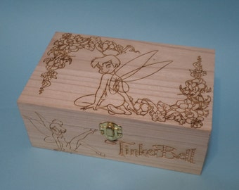 Peter Pan's Tinkerbell Etched wood Trinket box