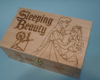 Sleeping Beauty Etched wood Trinket Box