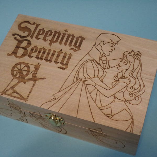 Sleeping Beauty Etched wood Trinket Box