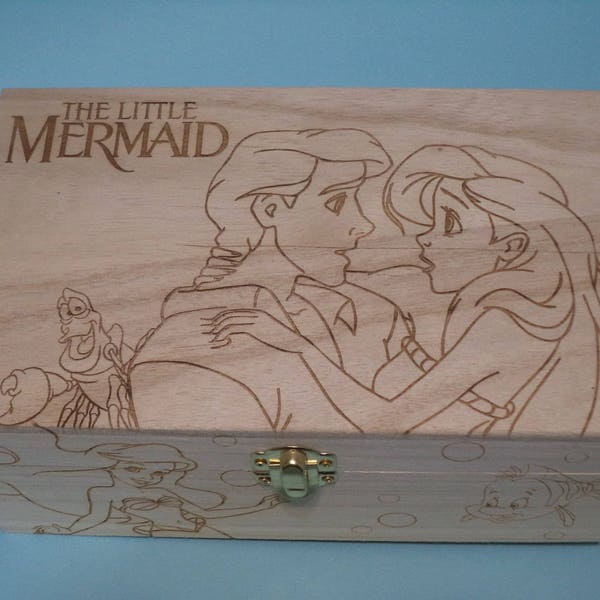 Antique Style Mermaid Scrimshaw Etched Bone & Wood Trinket Box – Jewelry/Stamp Storage