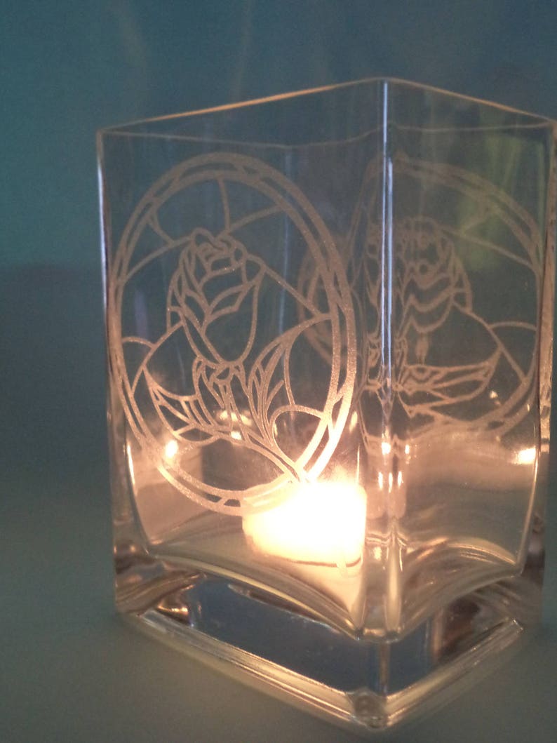 Beauty & the Beast Etched Rose Vase Etsy