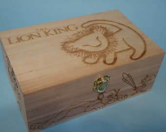 Etched wood Lion King Trinket Box