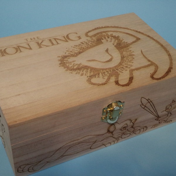 Etched wood Lion King Trinket Box