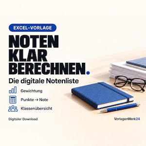 Notenliste Excel Deutsch Lehrer | Notenrechner gewichtet, Punkte in Note, Zeugnisnote mit Tendenz | Lehrerplaner 2026 2027 Klasse