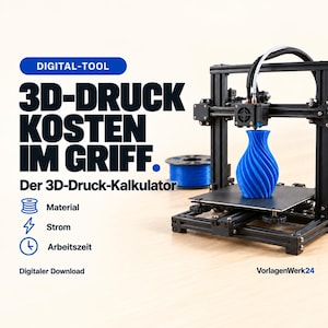 3D Printing Price Calculation (German) | Calculate Price for Selling 3D Prints (Excel) | Filament Consumption, Misprint, Printer Allocation Template