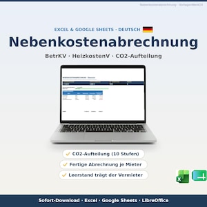 Utility bill calculation in Excel (German) 2026 | Landlord operating cost statement template | CO2 allocation according to the Heating Cost Ordinance (Google Sheets)