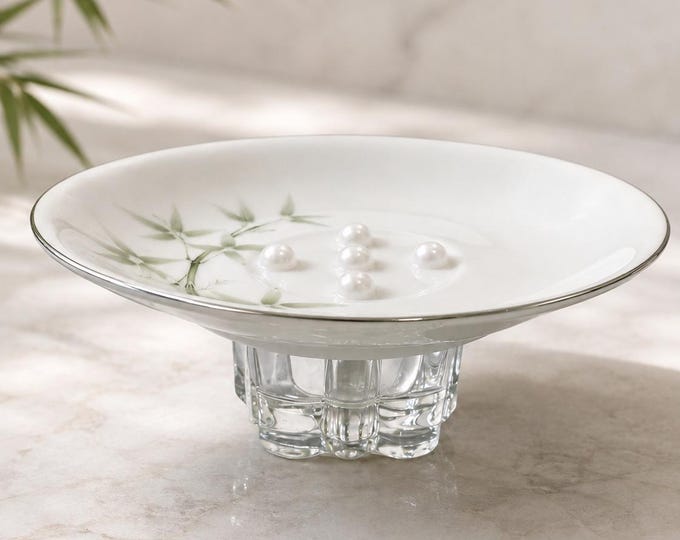 Upcycled Soap Dish from antique tea plate (bamboo)