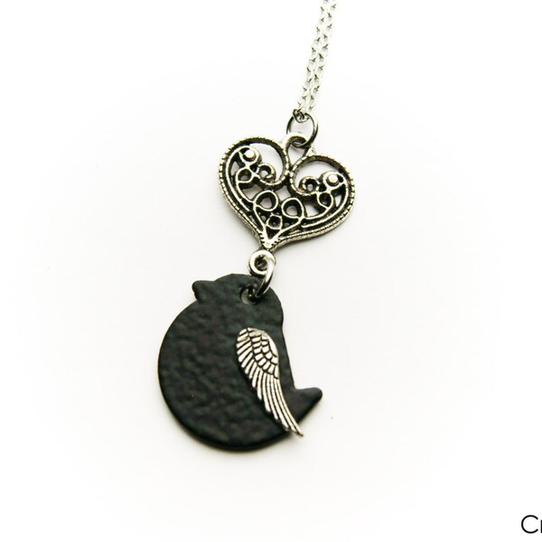 Little bird necklace with angel wing / FREE SHIPPING