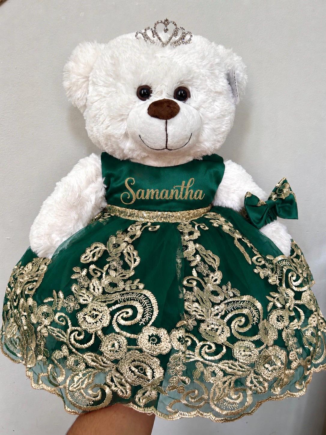 dancing bear green dress Teddy Ostrich Feather