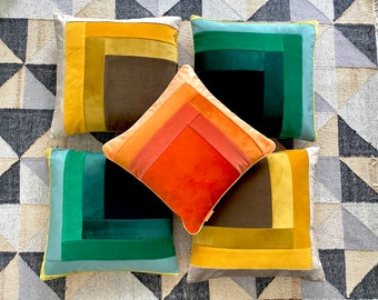 Mid Century Modern Josef Albers, Bauhaus inspired velvet cushions bold geometric design fully cotton lined with zip opening Made in London