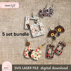 Mod Ohrring SVG, Laser geschnitten Datei, modernes Dekor, 5er Set Bundle (Digitale Datei)