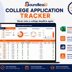 College Application Tracker | Common App Organizer | FAFSA & CSS Tracker | Admissions Spreadsheet | Student Planner
