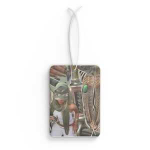 Masked Woman Portrait Car Air Freshener | Vintage Trinket, Feathers