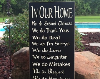 In Our Home Sign, We do Family, Inspirational Sign - 12" x 28" SignsbyDenise