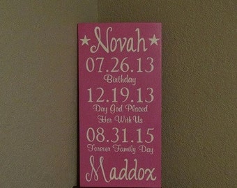 Adoption Sign with Important Dates, Baby Sign, Child Sign, Adoption Day Sign - 12" x 24" SignsbyDenise