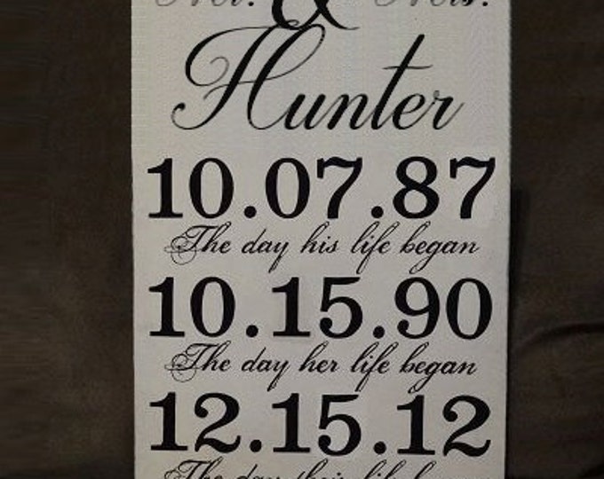 Mr & Mrs Sign, Wedding Sign, Important Dates Sign, Anniversary Sign, Personalized Sign  - 12" x 19" SignsbyDenise