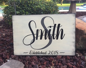 Family Monogram Sign, Wedding Sign, Family Established Sign - 24" x 16" SignsbyDenise