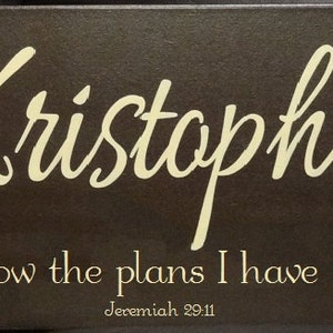 Child Name with Scripture Sign, Jeremiah 29:11 For I know the plans I have for you, 24 x 10 SignsbyDenise image 1