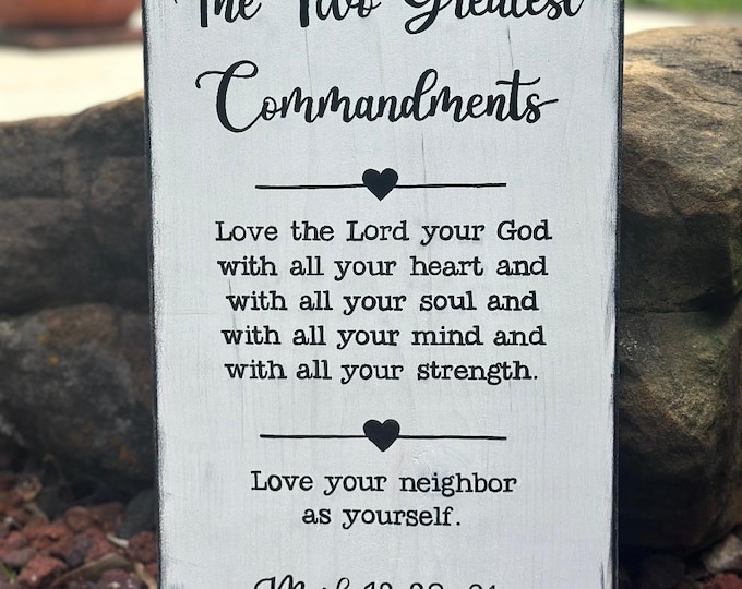 Ready-to-Ship "The Two Greatest Commandments" Mark 12:28-31 Scripture Sign - 11-1/4" x 19" SignsbyDenise